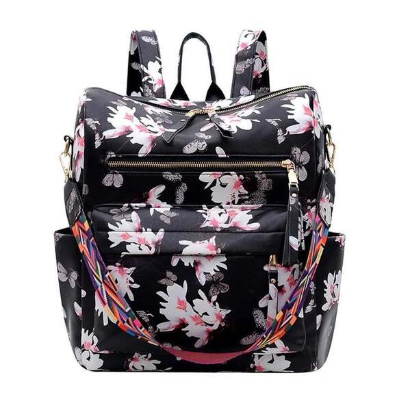 Handbags - Floral Backpack In Black